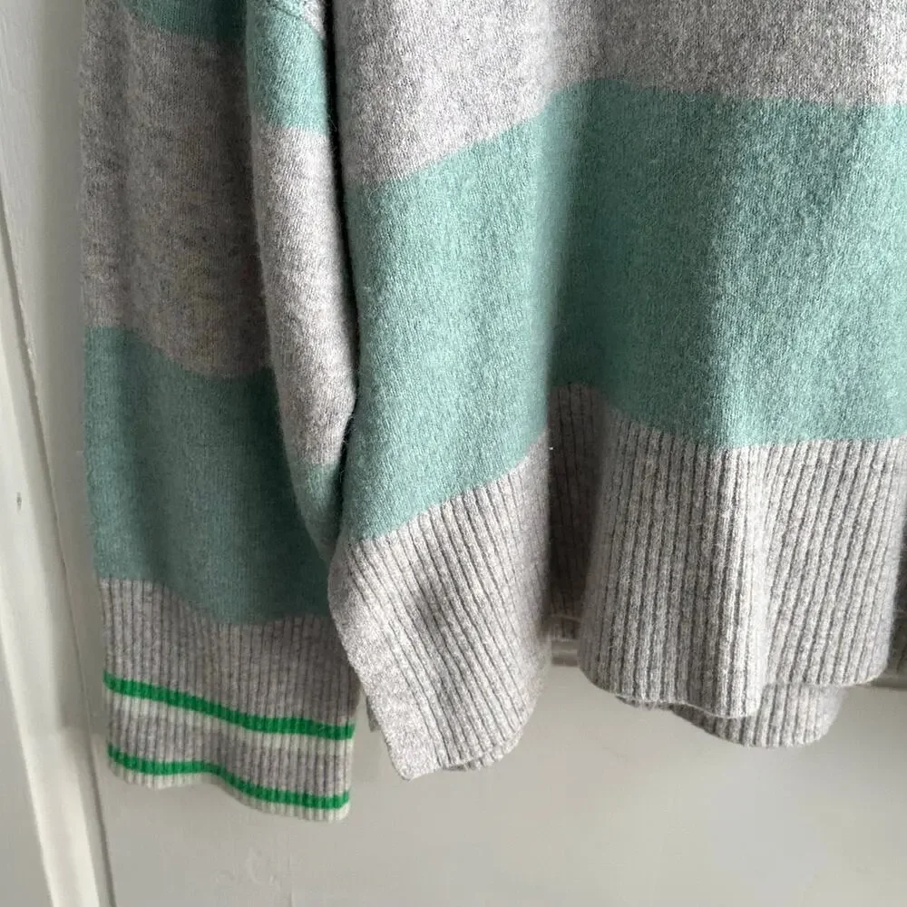 J. Crew Striped Turtleneck Sweater Gray & Mint Green Wool Alpaca